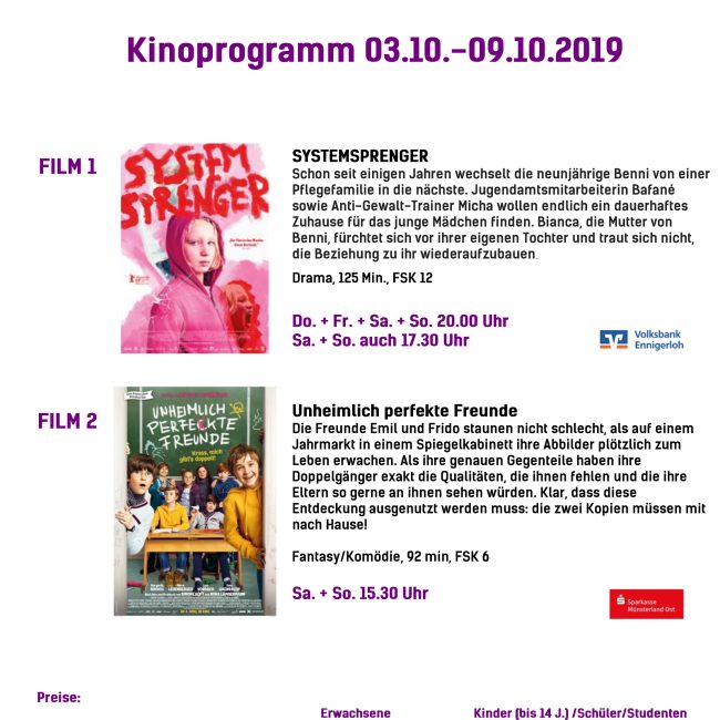 Kinoprogramm 03.10.-09.10.2019