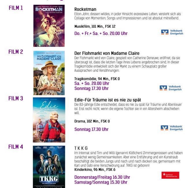 Kinoprogramm vom 11.07 bis zum 14.07.2019